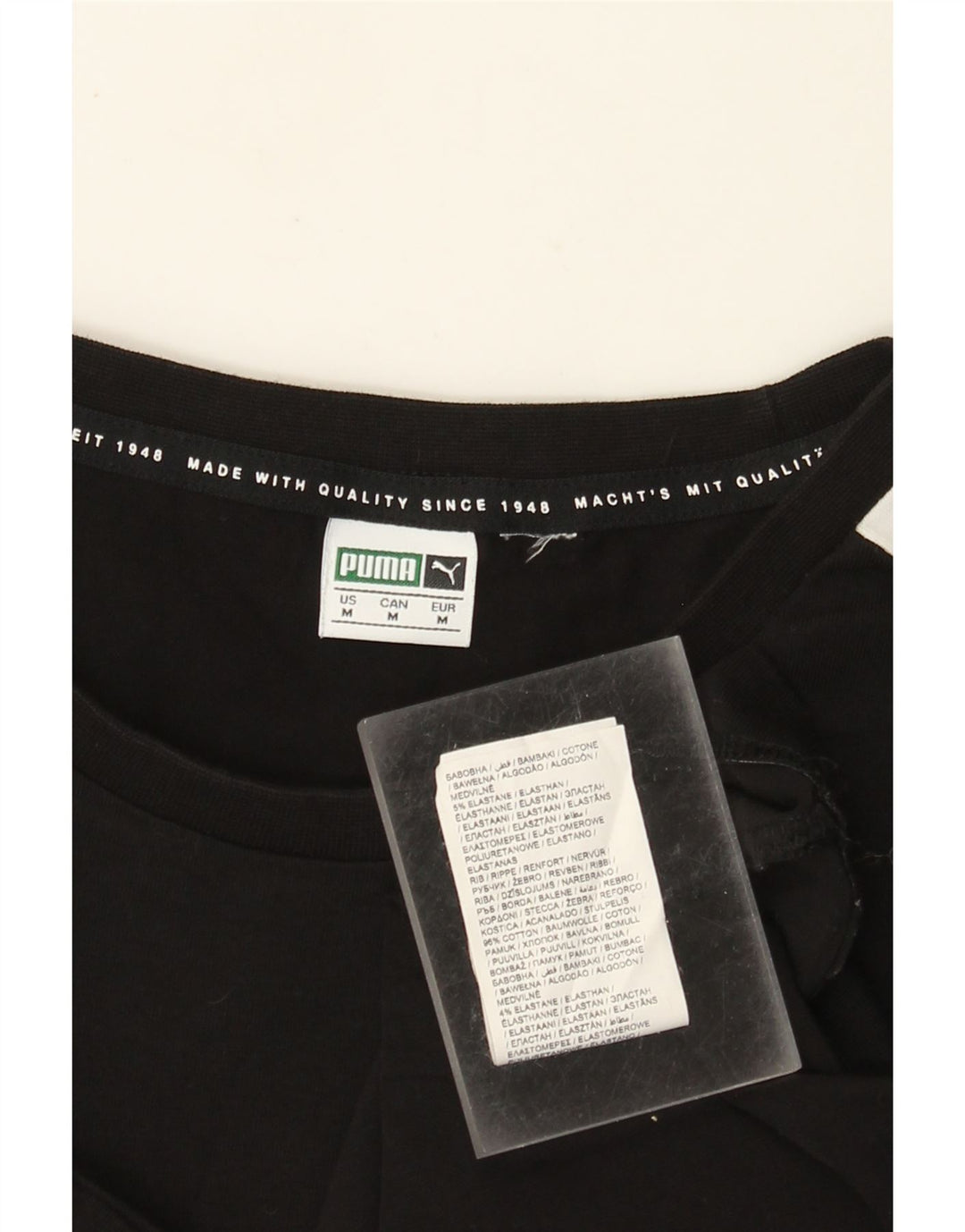 Γυναικείο μπλουζάκι PUMA Crop Top UK 12 μεσαίο μαύρο βαμβακερό χρώμα