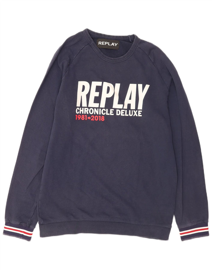 Ανδρικό γραφικό φούτερ Replay Jumper XL Navy Blue Cotton