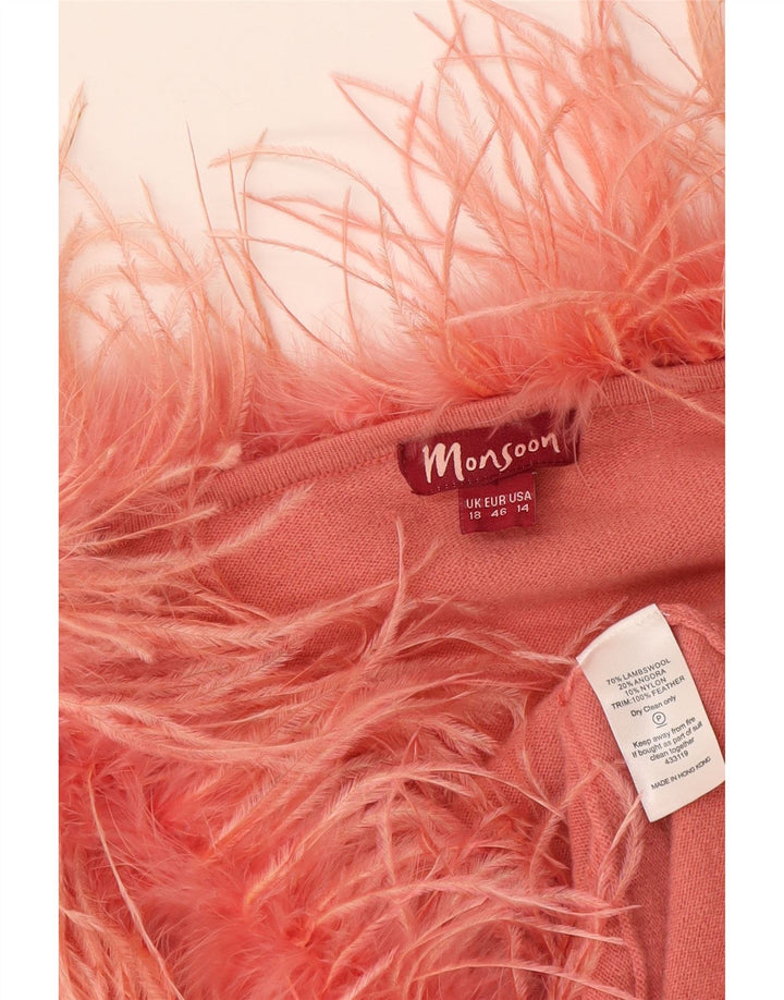 Monsoon γυναικείο πουλόβερ ζακέτα 3/4 μανίκι UK 18 XL ροζ μαλλί