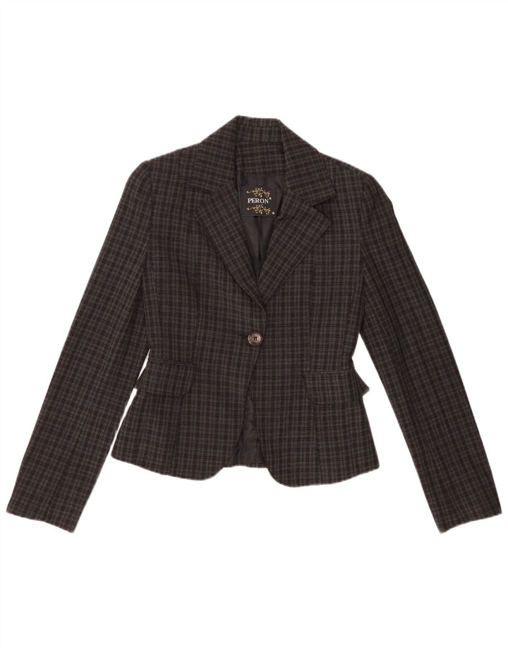 Vintage γυναικείο μπουφάν μπλέιζερ EU 36 Small Grey Check Polyester
