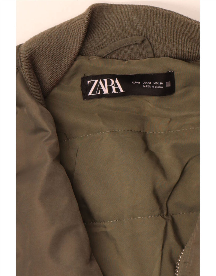 Zara Womens Crop Oversized Flight Aviator Jacket UK 14 Medium Khaki