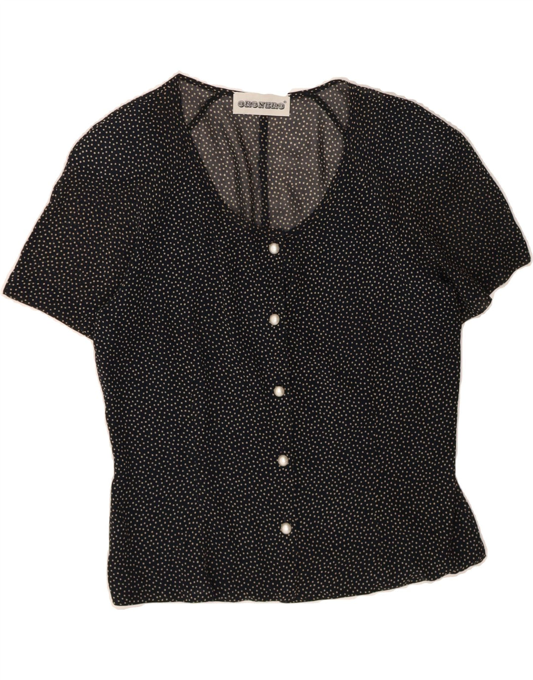 VINTAGE Womens Short Sleeve Shirt Blouse UK 14 Medium Black Spotted Vintage Vintage and Second-Hand Vintage from Messina Hembry 