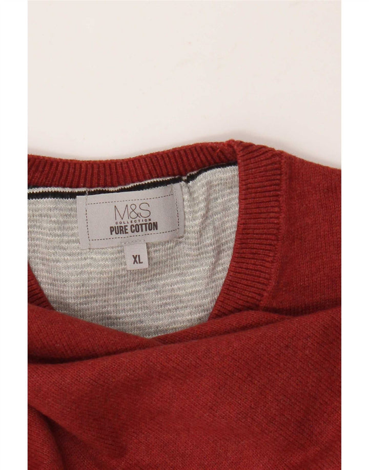 Ανδρικό πουλόβερ Marks & Spencer Crew Neck Jumper XL Κόκκινο βαμβακερό