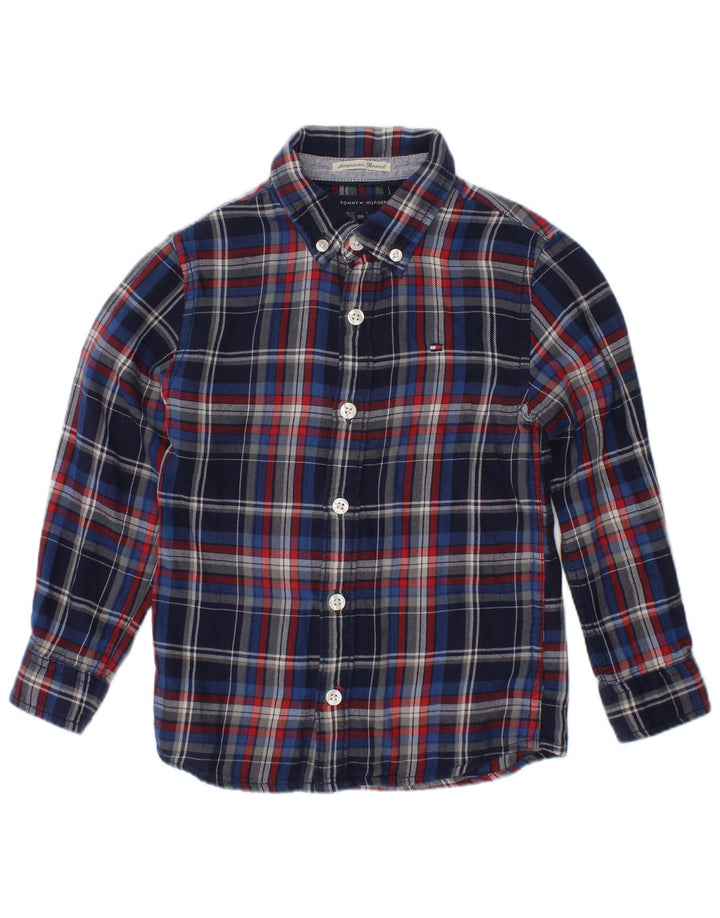 Tommy Hilfiger Boys Flannel πουκάμισο 3-4 ετών Navy Blue Check Cotton