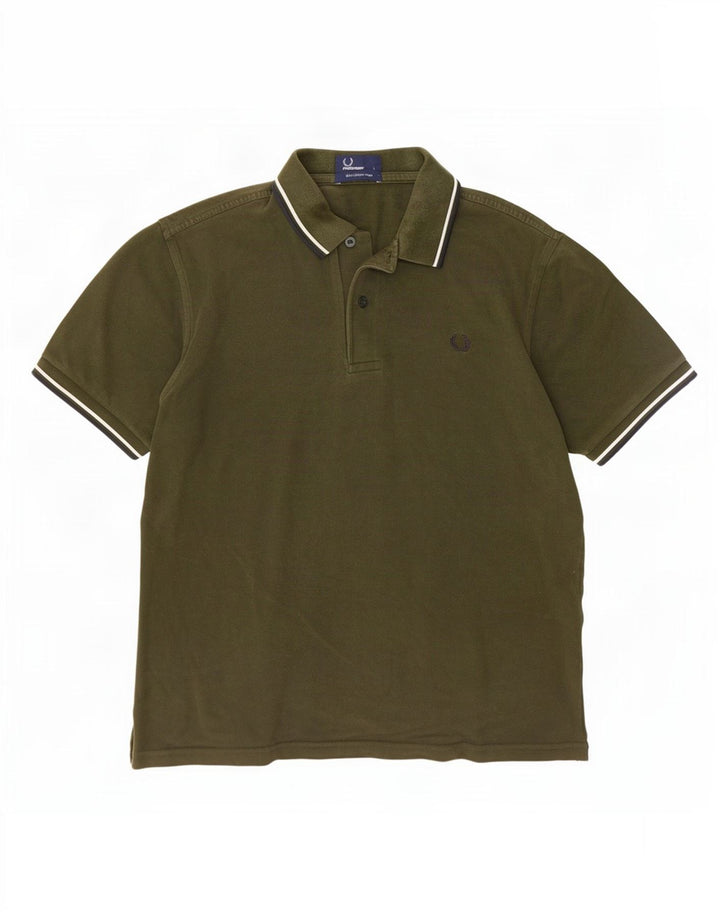 Fred Perry Ανδρικό Πόλο Μπλουζάκι Μεγάλο Χακί Ριγέ Βαμβακερό