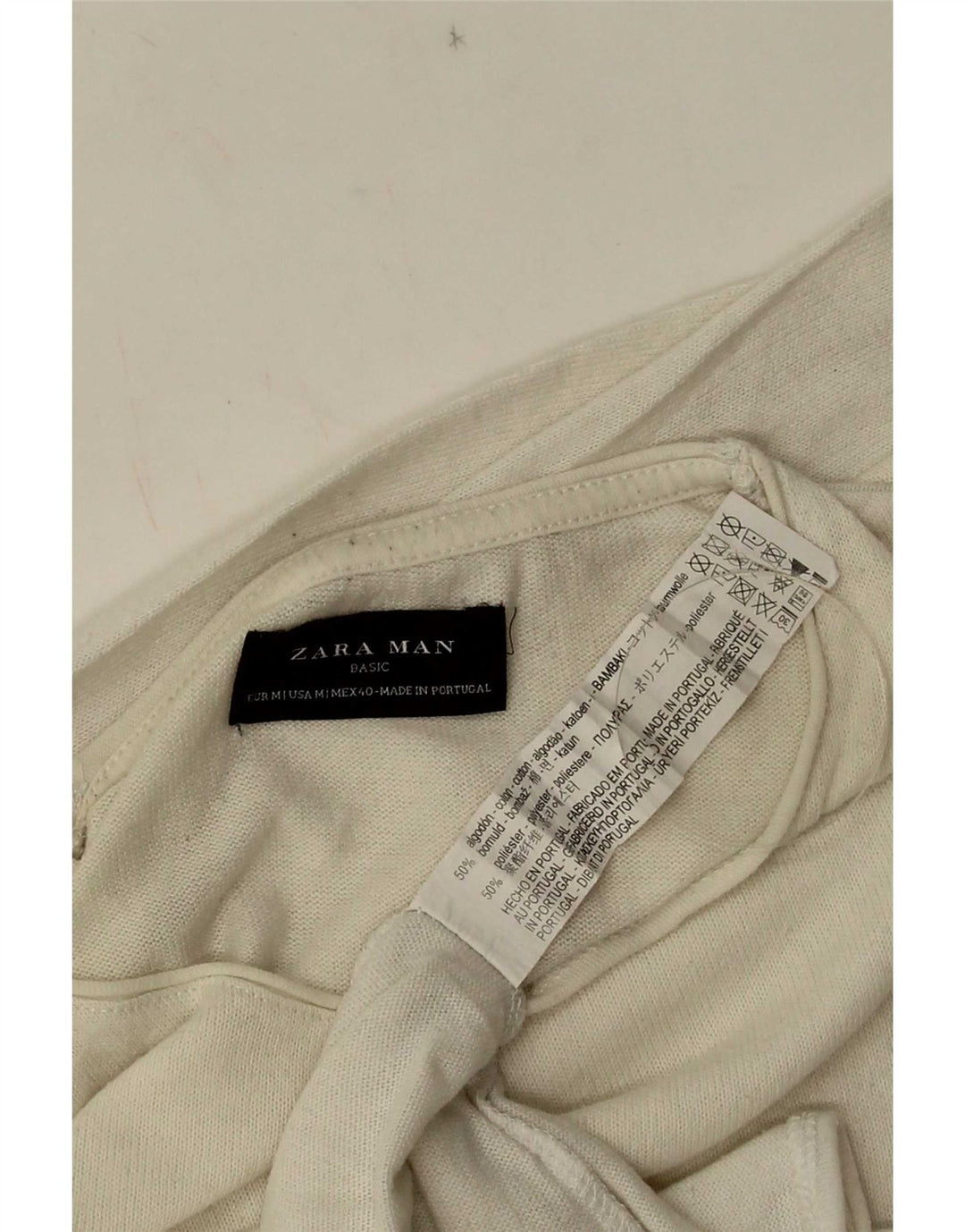Ανδρικό τοπ Zara μακρυμάνικο μεσαίο λευκό βαμβακερό