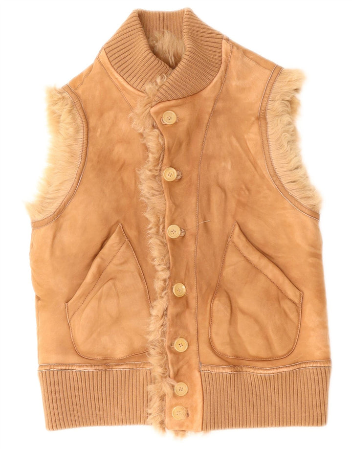 Vintage Γυναικείο Shearling Gilet UK 12 Medium Beige
