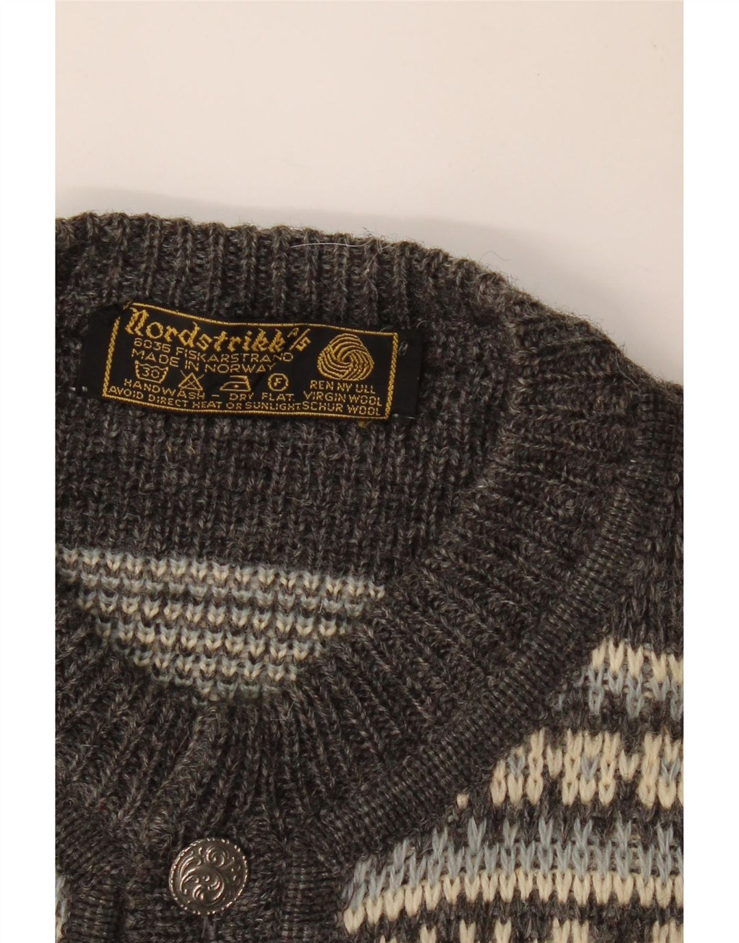 NORDSTRIKK Ανδρικό πουλόβερ ζακέτα Μικρό γκρι Fair Isle Virgin Wool