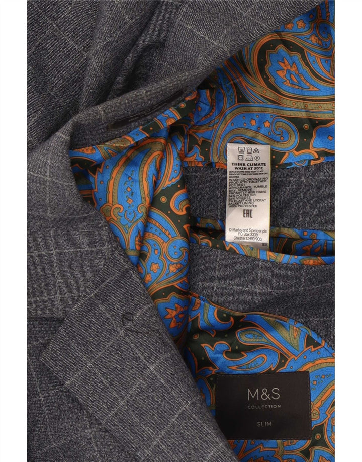 Marks & Spencer Ανδρικό σακάκι με 2 κουμπιά Slim Blazer UK 36 Small Blue Check