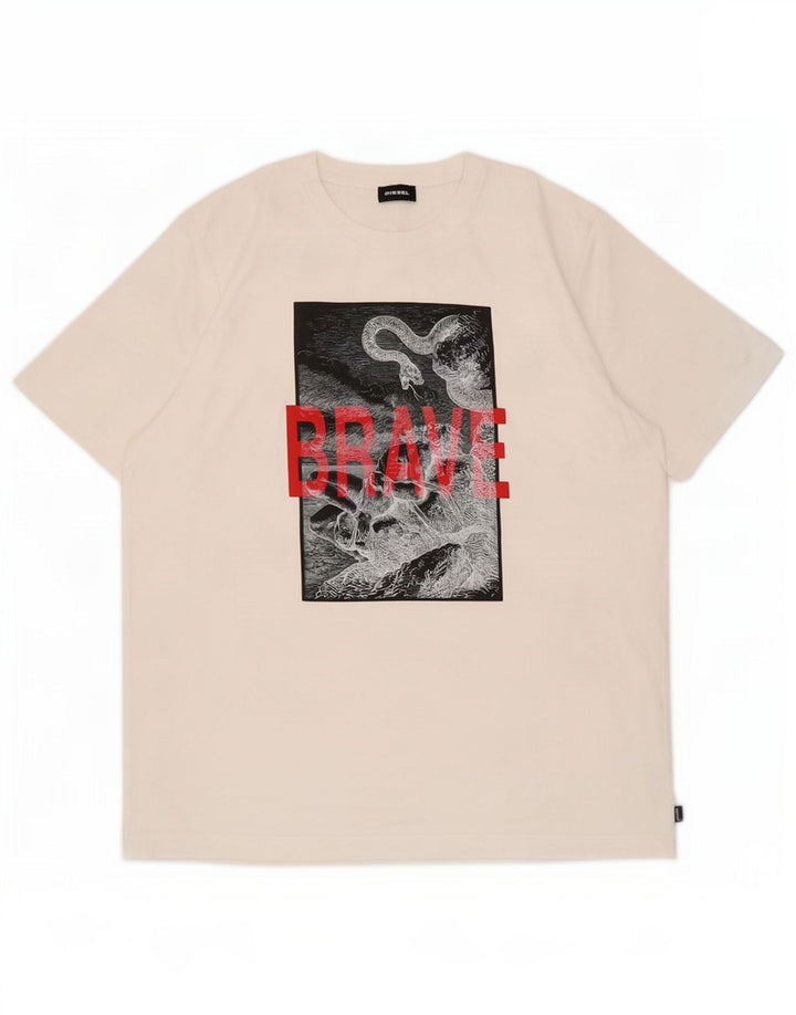 Ανδρικό γραφικό T-Shirt Diesel Top μεγάλο λευκό βαμβακερό