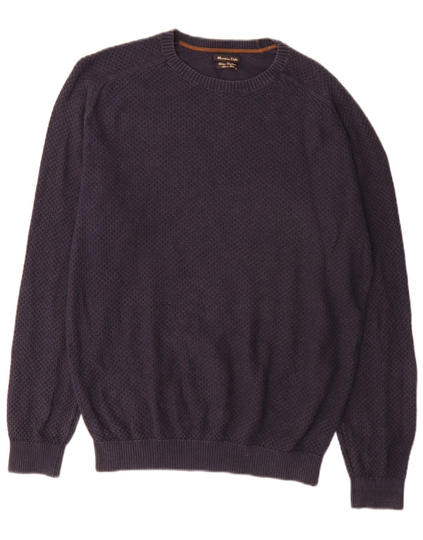 Ανδρικό πουλόβερ Massimo Dutti Boat Neck Jumper Large Navy Blue από βαμβάκι