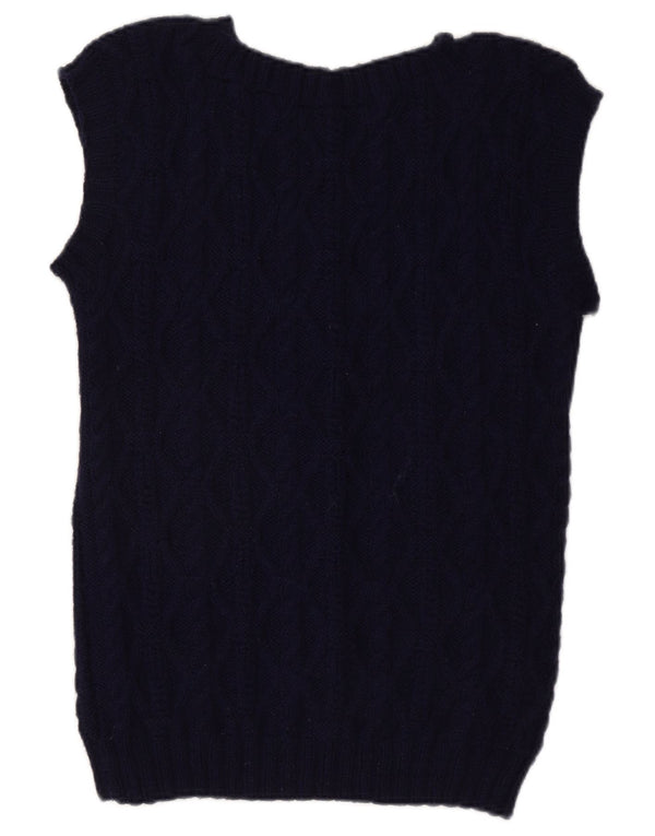 Vintage γυναικείο κοντομάνικο πουλόβερ με λαιμόκοψη V-λαιμόκοψη UK 12 Medium Navy Blue