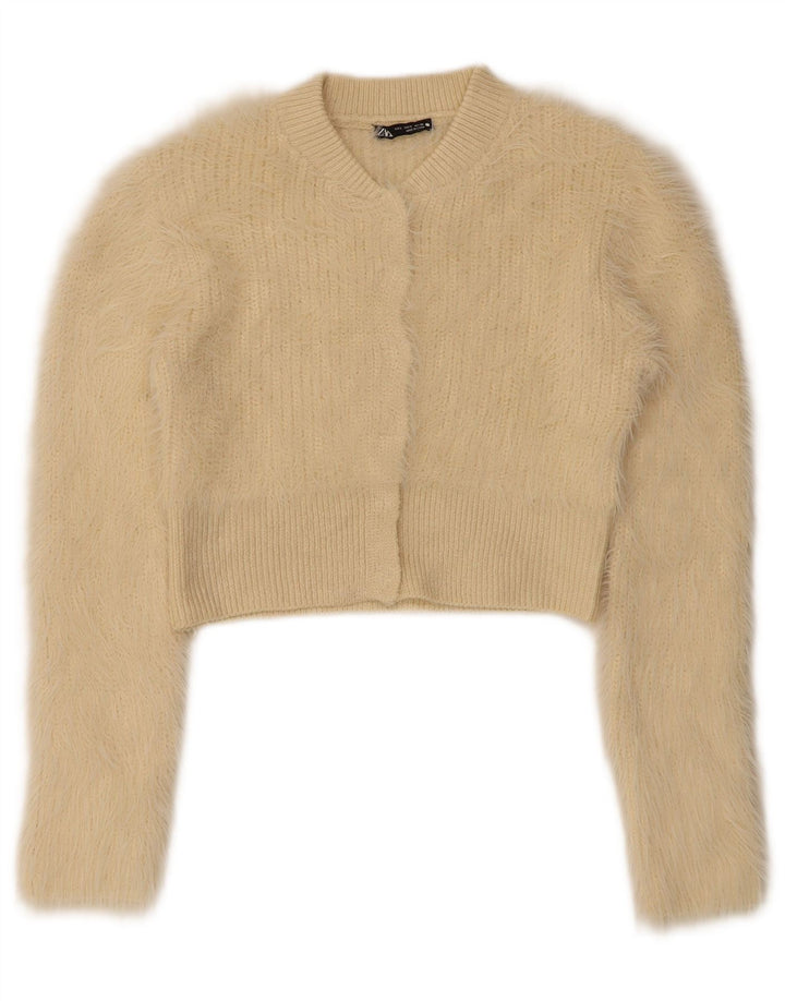 Zara Γυναικεία Ζακέτα Crop UK 8 Small Beige Polyester