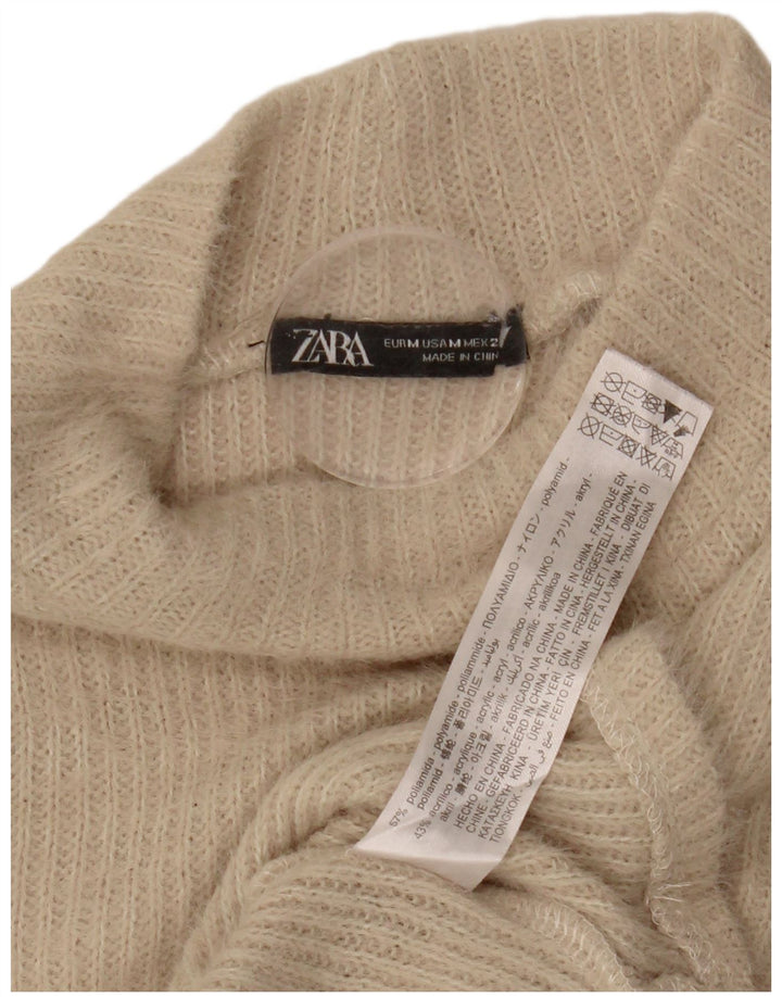 ZARA Womens Crop Turtle Neck Jumper Sweater UK 12 Medium Off White