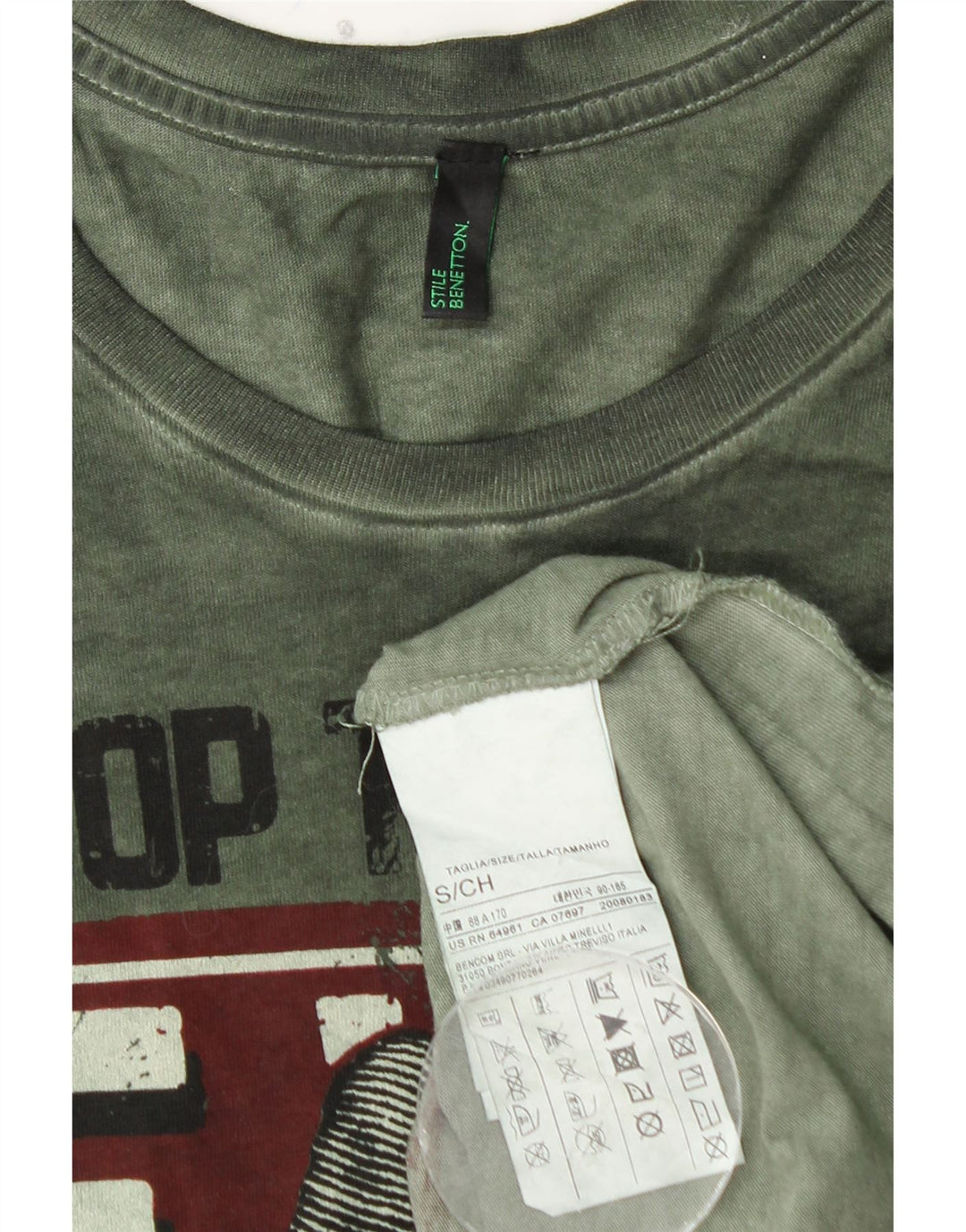 BENETTON Ανδρικό γραφικό τοπ μακρυμάνικο μικρό πράσινο βαμβακερό