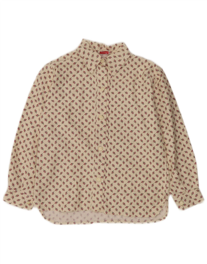 VINTAGE Γυναικείο Πουκάμισο Μπλούζα UK 10 Small Beige Floral Βαμβακερό