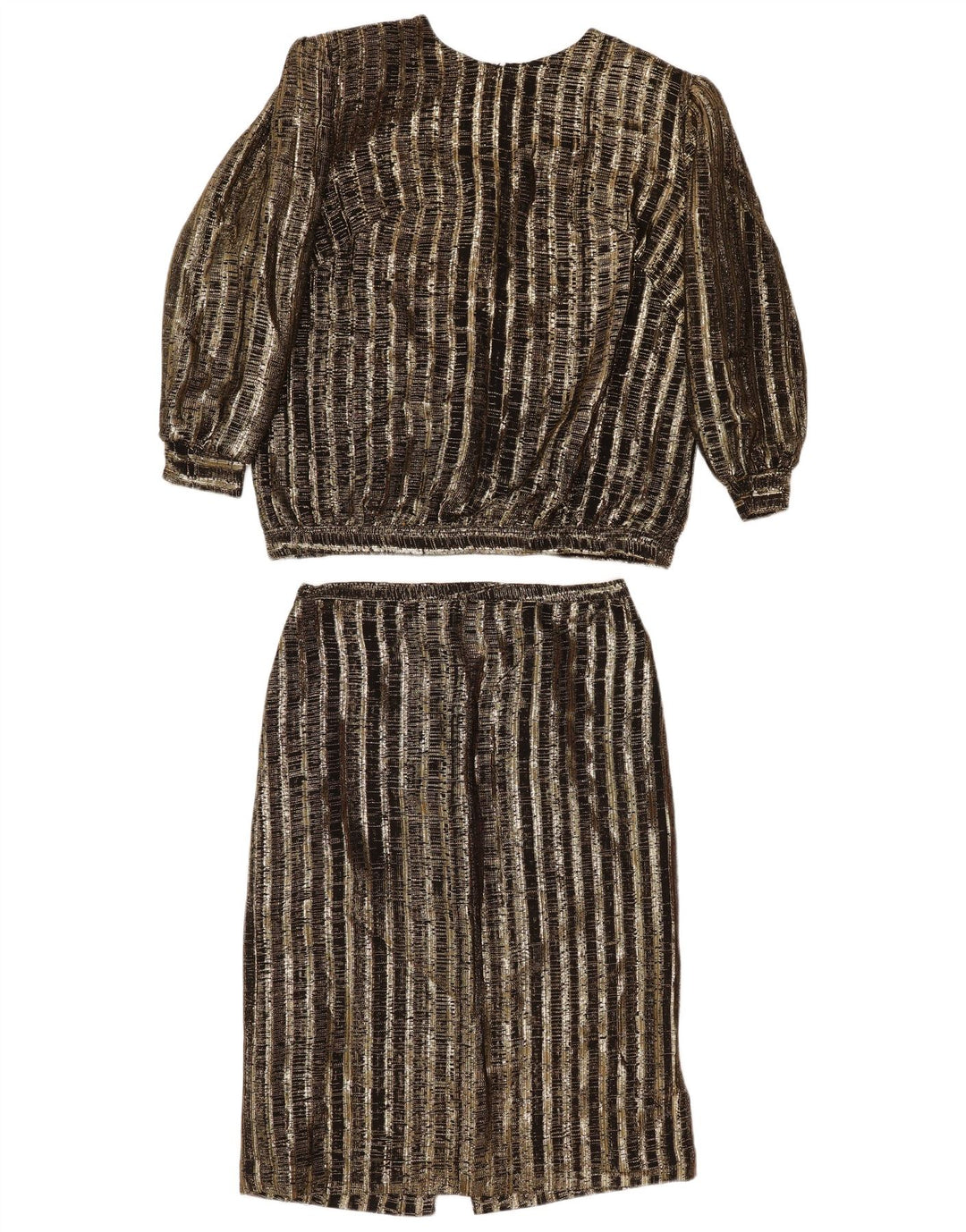 Vintage γυναικείο σετ 2 τεμαχίων UK 14 Medium W29 καφέ ριγέ