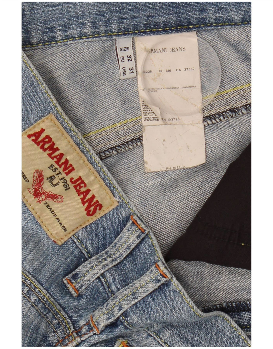 Armani Mens Distressed Slim Jeans W32 L34 Blue Cotton