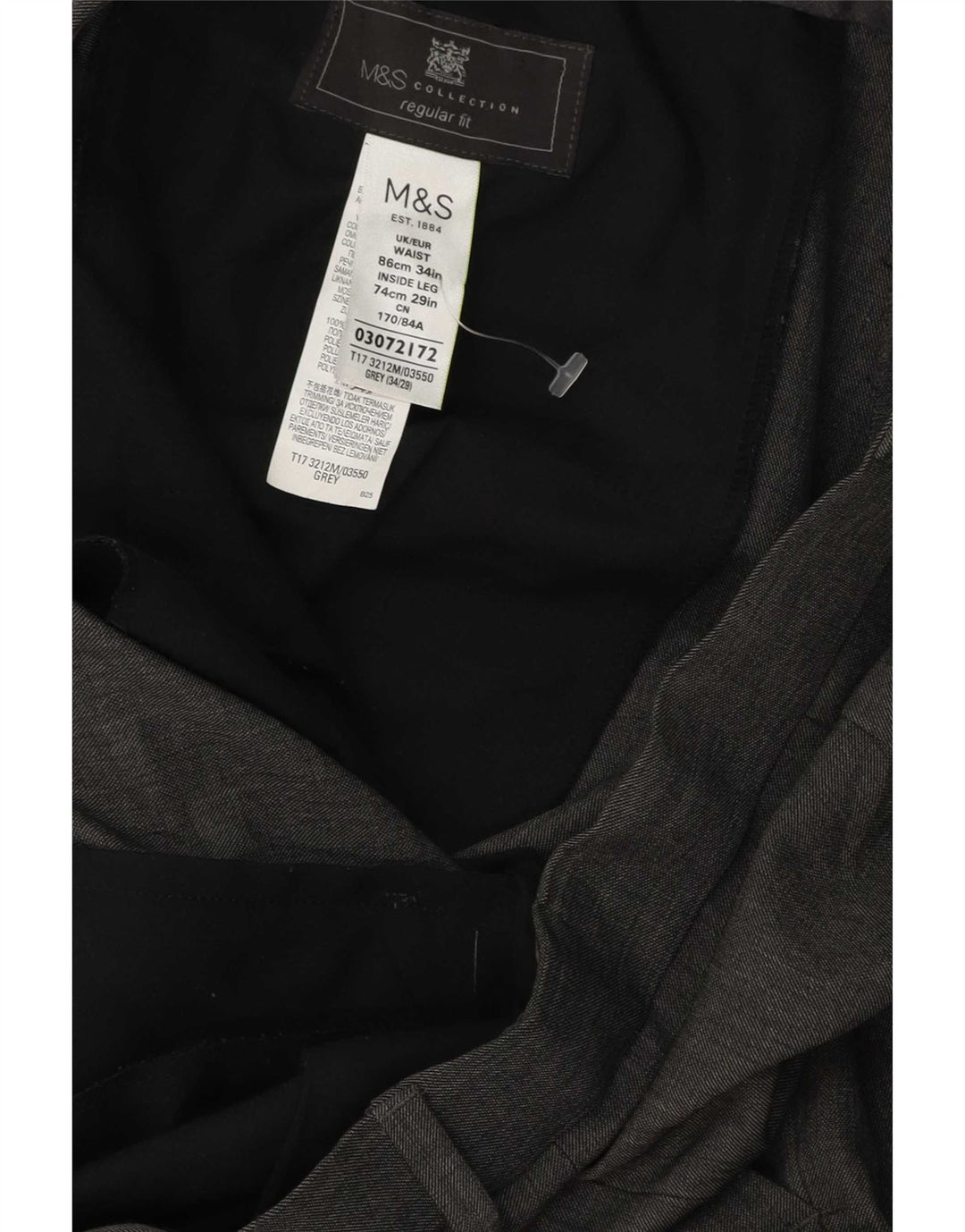 Marks & Spencer Ανδρικό παντελόνι με κανονική εφαρμογή W34 L29 Γκρι πολυεστέρας