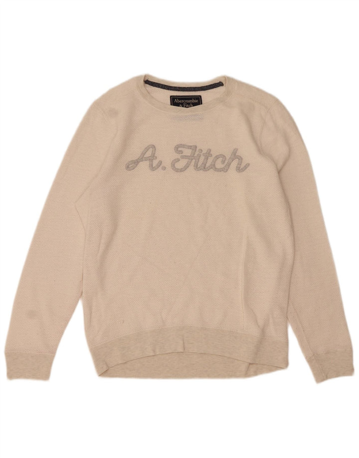 Ανδρικό γραφικό φούτερ Abercrombie & Fitch, βαμβακερό, μεσαίο σε λευκό χρώμα