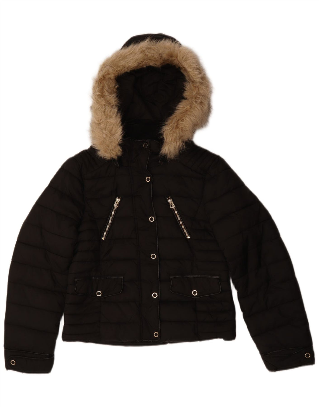 Zara Γυναικείο μπουφάν με κουκούλα UK 14 Μεσαίο μαύρο πολυεστέρα