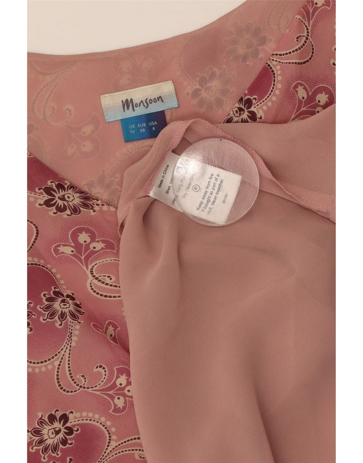 Γυναικείο Αμάνικο Maxi Φόρεμα MONSOON UK 10 Small Pink Floral Silk