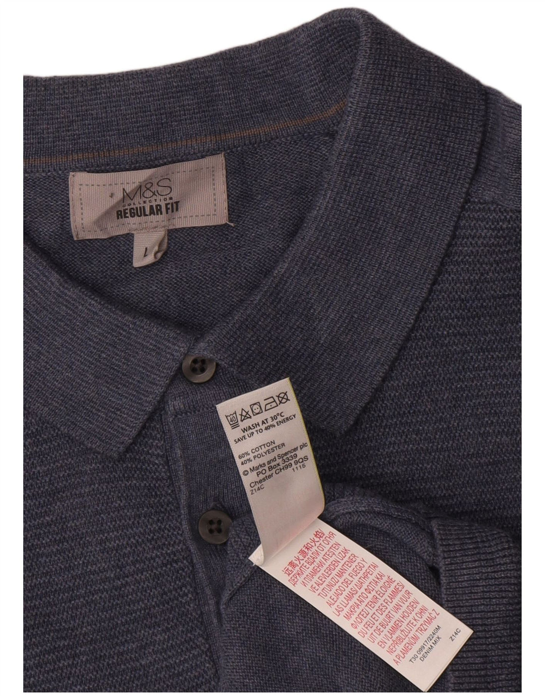 Marks & Spencer Ανδρικό πουλόβερ με κανονική εφαρμογή Polo Neck Jumper μεγάλο μπλε βαμβακερό