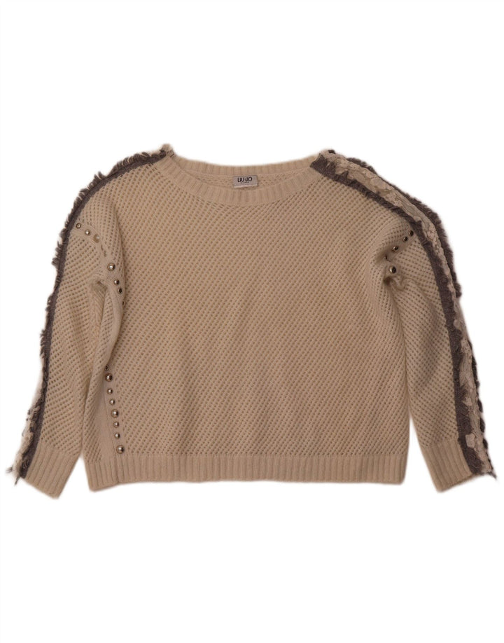 LIU JO Γυναικείο Crop Crochet Boat Neck Jumper UK 12 Medium White