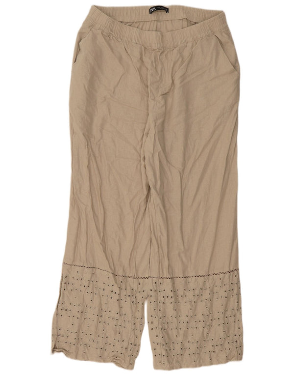 Zara Γυναικεία Loose Fit Casual Παντελόνι XL W36 L28 Μπεζ Λινό