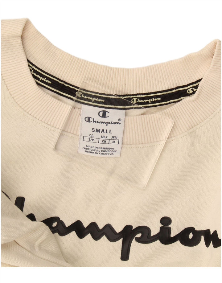 Champion Womens Graphic Oversized Φούτερ Jumper UK 10 Small Off White