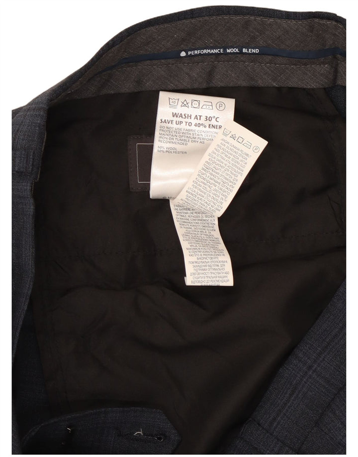 Marks & Spencer Ανδρικό παντελόνι με φόρμα W32 L33 Navy Blue Check