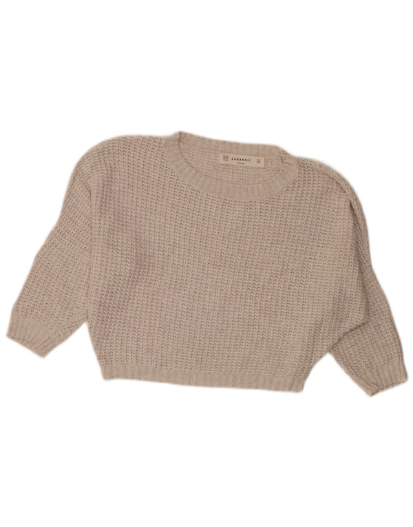 Zara Γυναικείο πουλόβερ Batwing Crop Crew Neck Jumper UK 14 Medium Beige βαμβακερό
