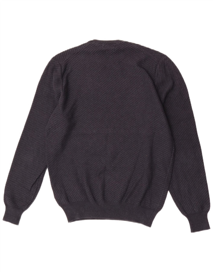 Massimo Dutti Ανδρικό πουλόβερ με λαιμόκοψη, μεσαίο μπλε βαμβακερό