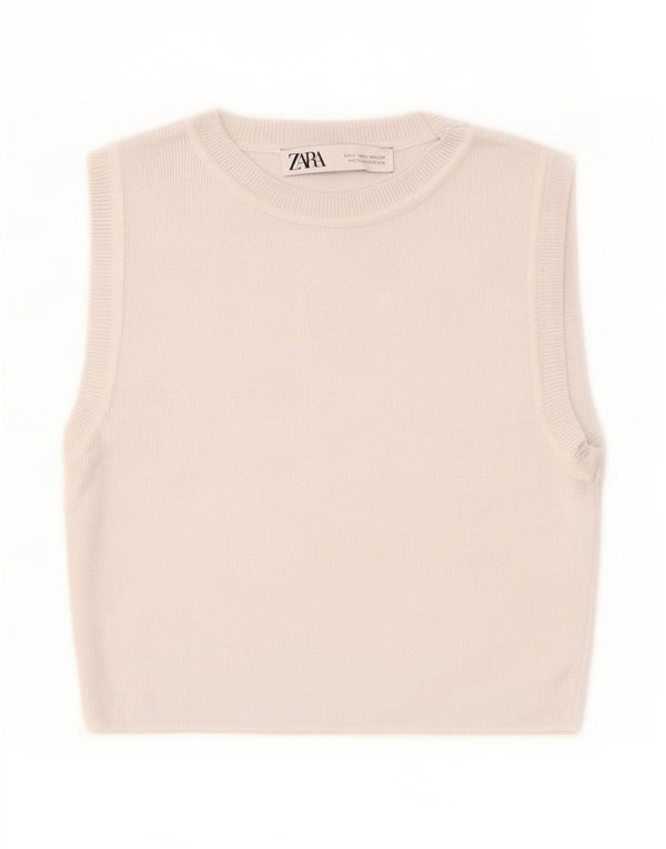 Zara Γυναικείο Crop Vest Top UK 12 Medium Grey Viscose