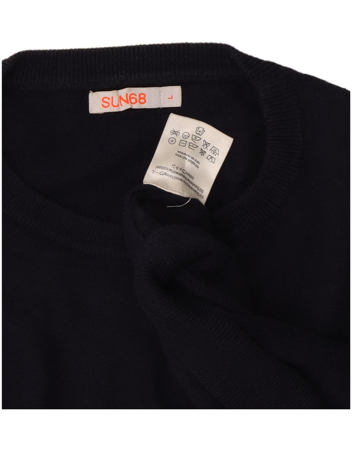 Sun68 Ανδρικό πουλόβερ με λαιμόκοψη μεγάλου μαλλί Navy