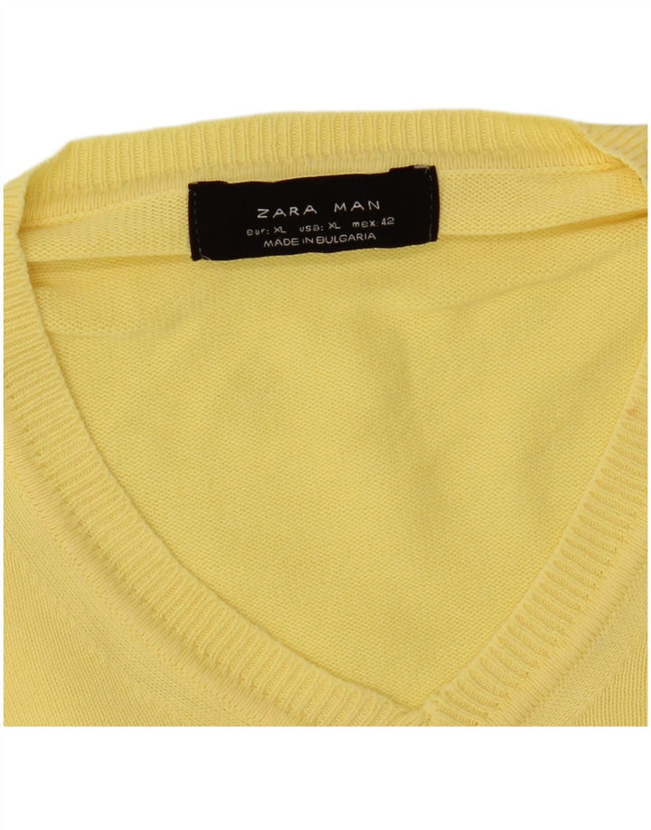 Ανδρικό πουλόβερ Zara με V λαιμόκοψη XL κίτρινο