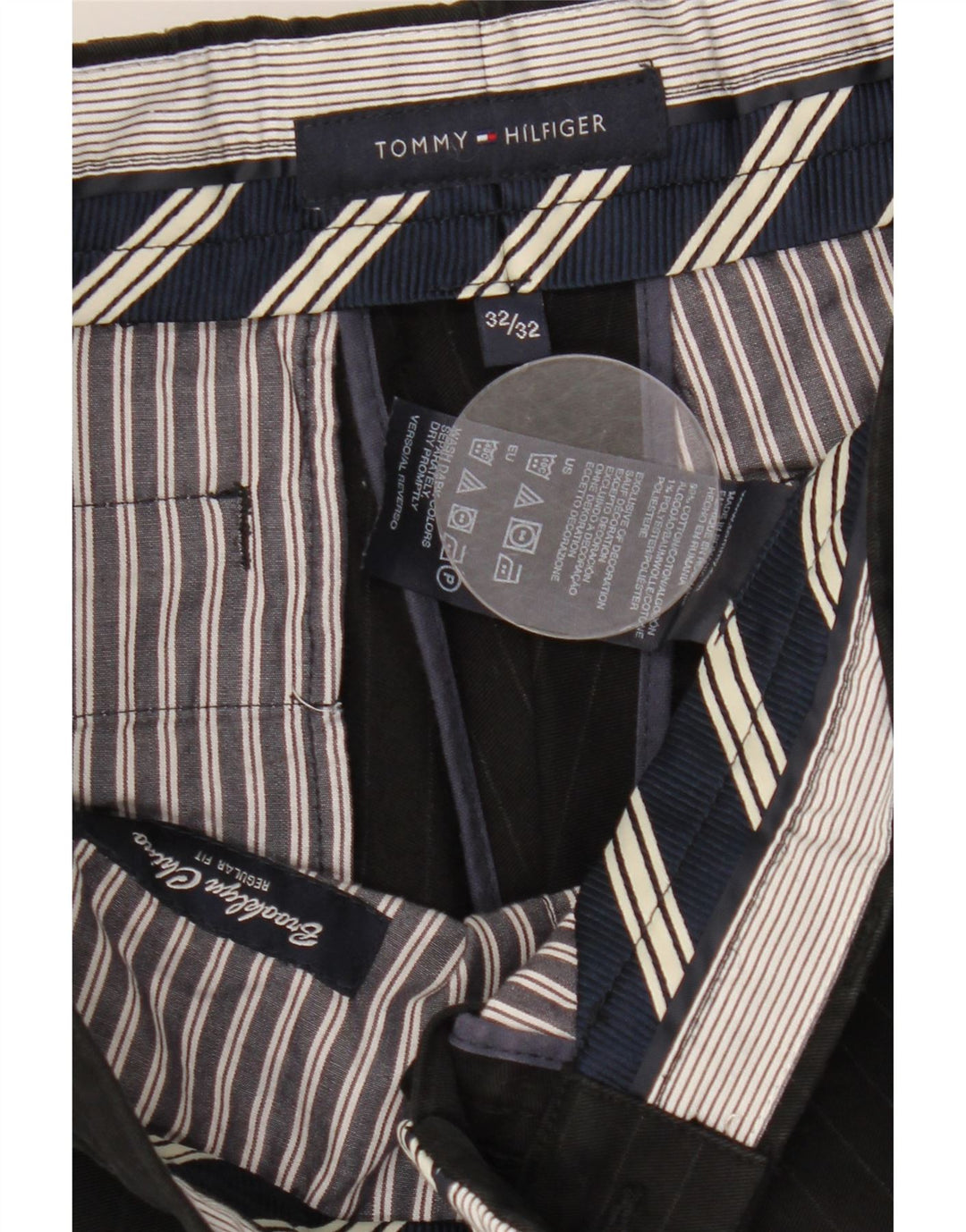 TOMMY HILFIGER Γυναικείο ίσιο παντελόνι W32 L32 Μαύρο ριγέ βαμβακερό