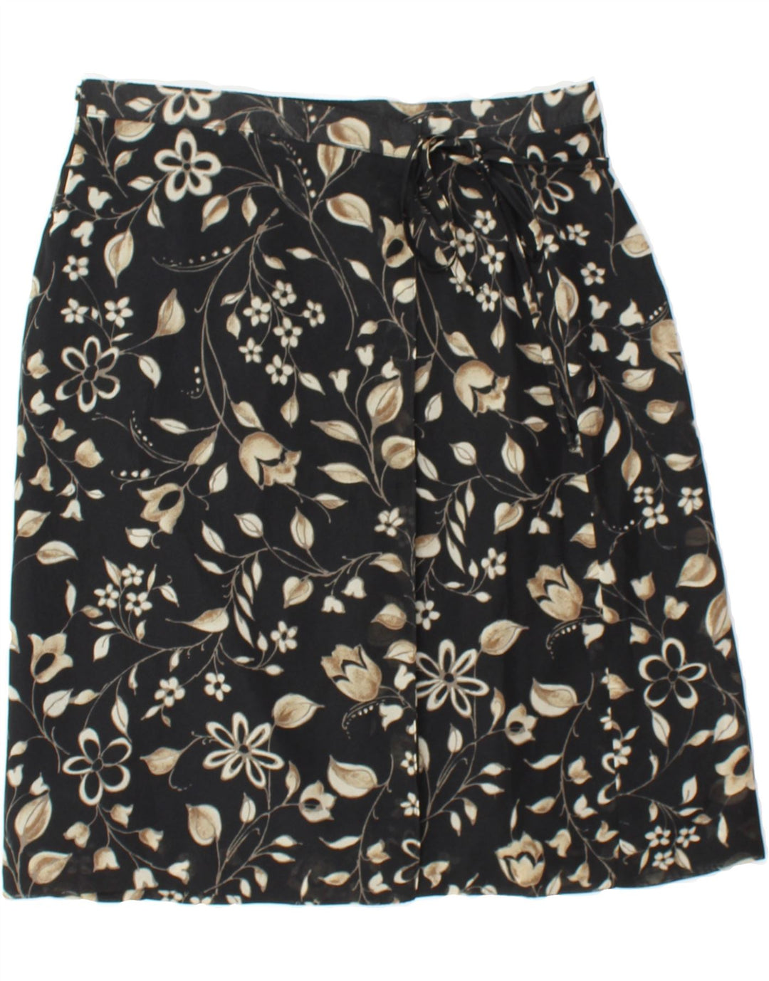 VINTAGE Womens Wrap Skirt IT 44 Medium W30 Black Floral Polyester Vintage Vintage and Second-Hand Vintage from Messina Hembry 