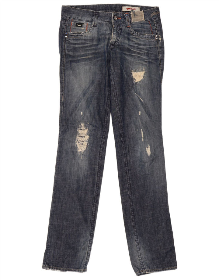 Gas Womens Distressed Straight Jeans W27 L34 Μπλε Βαμβακερό