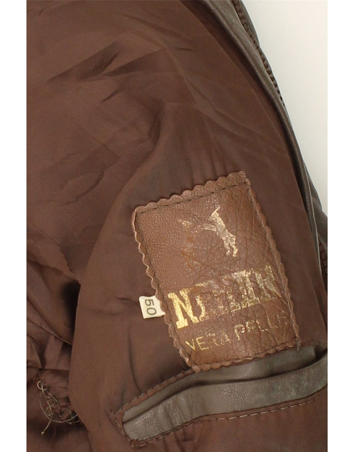 VINTAGE Mens Leather Coat IT 50 Large Brown Leather Vintage Vintage and Second-Hand Vintage from Messina Hembry 