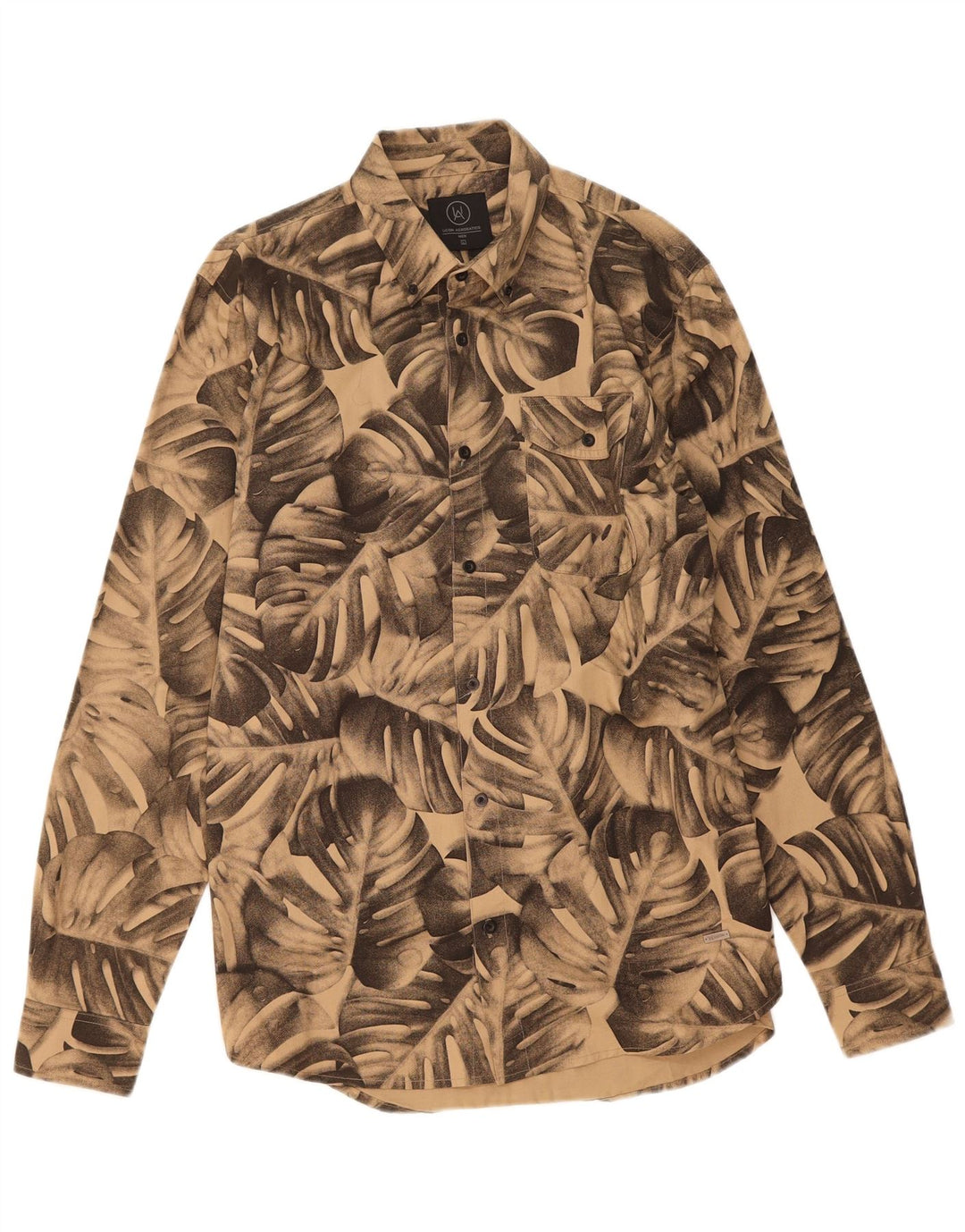 VINTAGE Mens Abstract Pattern Shirt Large Beige