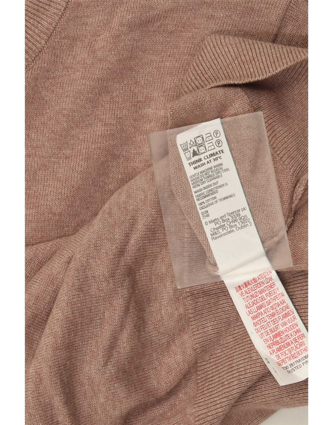 Marks & Spencer Ανδρικό πουλόβερ με λαιμόκοψη μεσαίου ροζ βαμβακερό