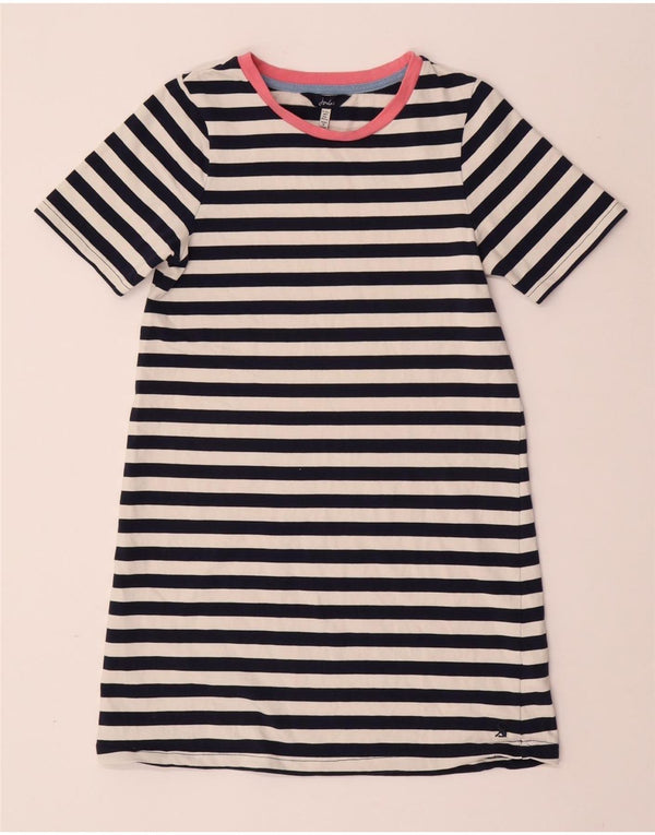JOULES Girls T-Shirt Dress 11-12 Years Navy Blue Striped Cotton
