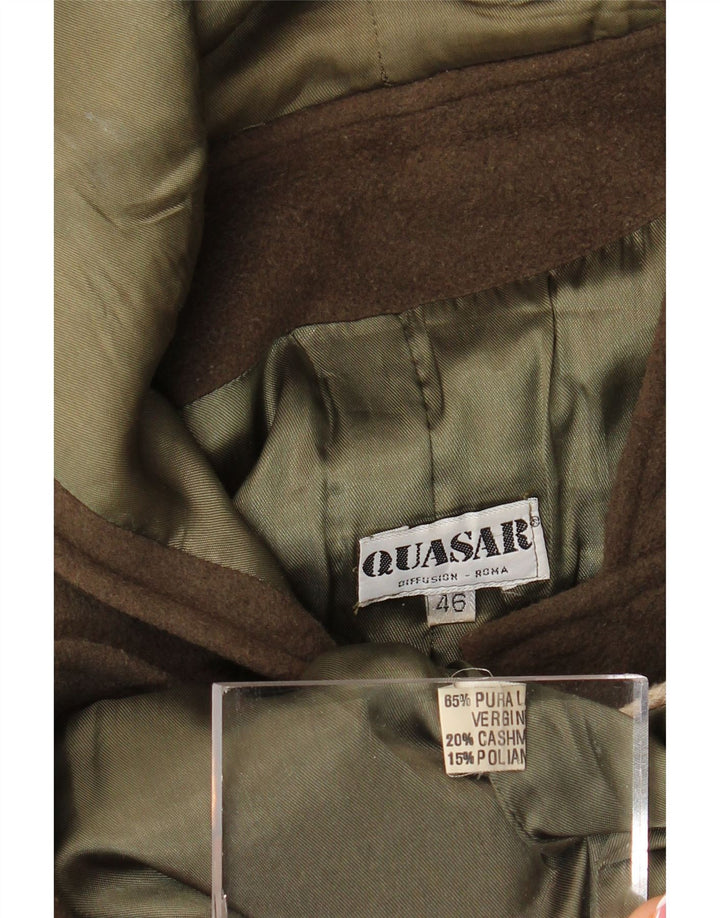 Vintage γυναικείο παλτό Duffle με κουκούλα IT 46 μεγάλο παρθένο μαλλί χακί