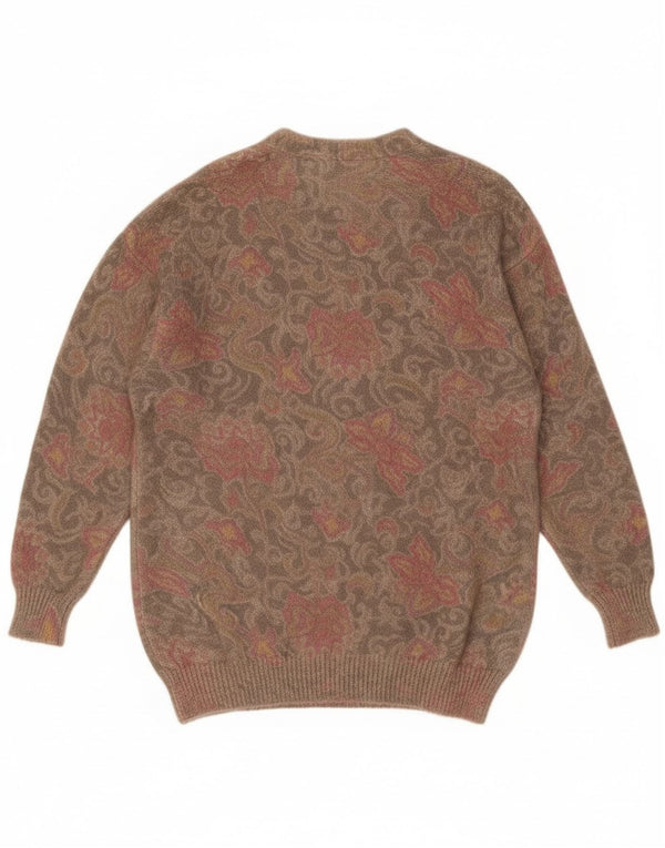 Vintage γυναικεία ζακέτα πουλόβερ UK 18 XL Beige Floral Mohair