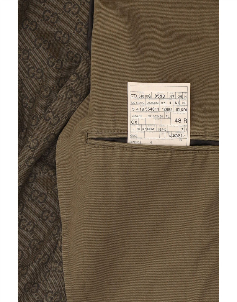GUCCI Mens 2 Button Blazer Jacket IT 48 Medium Khaki Cotton Vintage Gucci and Second-Hand Gucci from Messina Hembry 