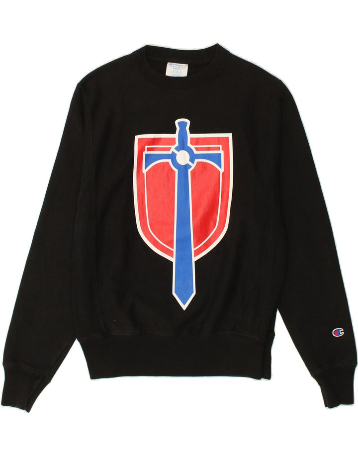 CHAMPION Mens Graphic Sweatshirt Jumper Small Black Cotton Vintage Champion and Second-Hand Champion from Messina Hembry 