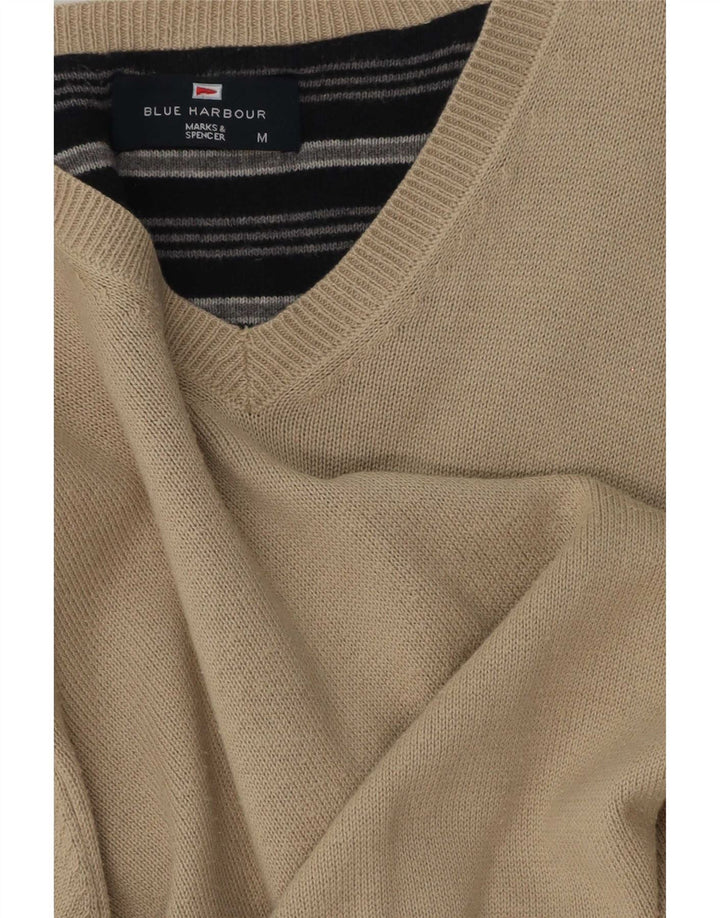 Ανδρικό πουλόβερ Marks & Spencer Blue Harbor με λαιμόκοψη σε μεσαίο μπεζ