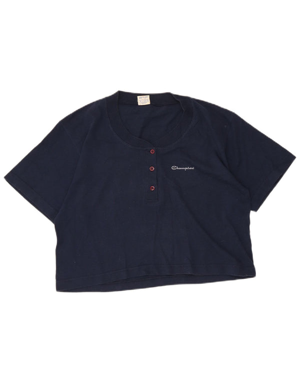 Champion Womens Crop T-Shirt Top UK 14 Medium Navy Blue Cotton
