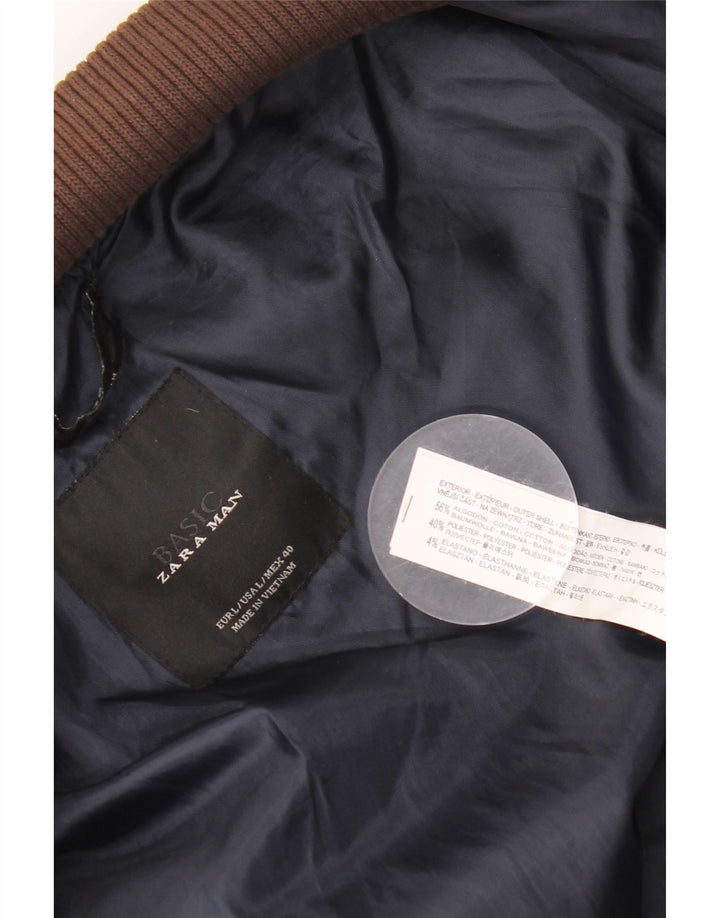 Zara Ανδρικό Bomber Jacket UK 40 Large Brown Βαμβακερό